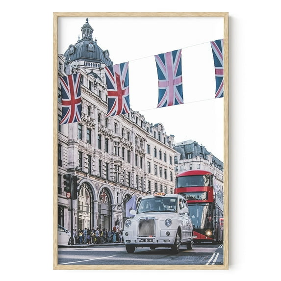 HAUS AND HUES London Wall Art London Wall Decor - London Cityscape Travel Posters Pictures of London Pictures Taxi London Red Bus Posters of London England Dome Cathedral Tour (Framed Beige, 24x36)