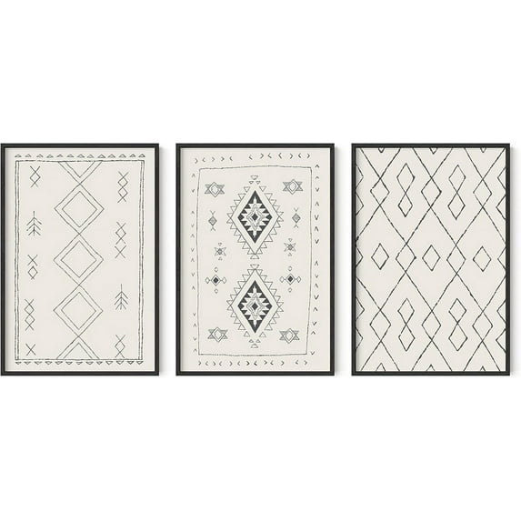 HAUS AND HUES Mid Century Wall Art and Terracotta Decor Set of 3 Mid Century Art Prints, Moon Wall Art, Boho Art Wall Décor, Mid Century Modern Wall Art, Geometric Decor (11x14 Black Framed)