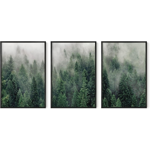HAUS AND HUES Misty Forest Print Nature Poster - Forest Posters Landscape Photography Prints, Tree Posters and Mountain Decor, Mountain Photography Poster, Mountains Landscape (11"x14", BEIGE FRAMED)