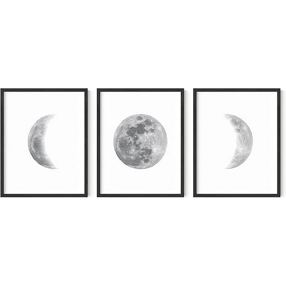 HAUS AND HUES Moon Phases Wall Art for Bedroom - Set of 3 Moon Phases Prints, Stages of the Moon Art Prints Moon Wall Decor Moon Phases Wall Prints, Phases of the Moon (Framed Black 11x14)