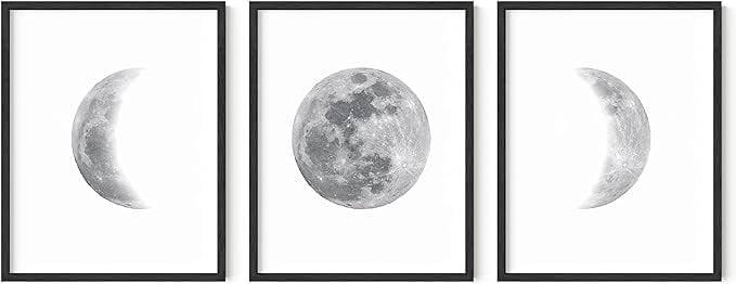 HAUS AND HUES Moon Phases Wall Art for Bedroom - Set of 3 Moon Phases ...