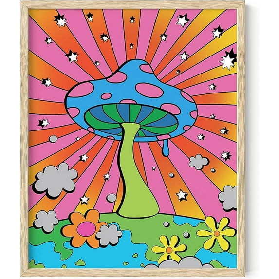 HAUS AND HUES Mushroom Poster Trippy Posters - Indie Posters for Room Aesthetic Trippy Hippie Posters Y2K Poster Mushroom Art Indie Pictures Wall Decor Stoner Rainbow Mushroom (Framed Beige 16x20)