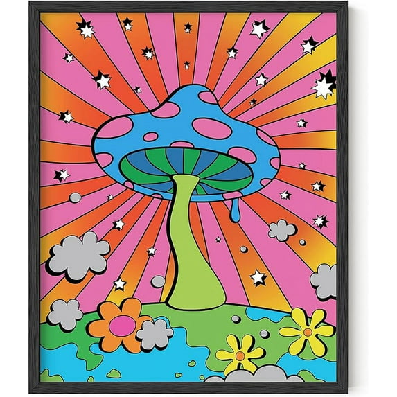 HAUS AND HUES Mushroom Poster Trippy Posters - Indie Posters for Room Aesthetic Trippy Hippie Posters Y2K Poster Mushroom Art Indie Pictures Wall Decor Stoner Rainbow Mushroom (Framed Black 16x20)
