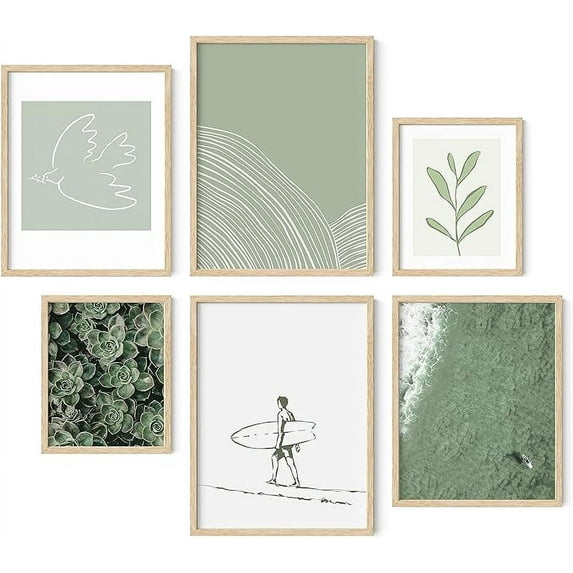 HAUS AND HUES Nature Poster Gallery Wall Art Set of 6 - Green Wall Art, Sage Green Wall Decor, Framed Nature Pictures, Greenery Wall Art Decor, Botanical Prints Framed Art Set (Framed Beige)