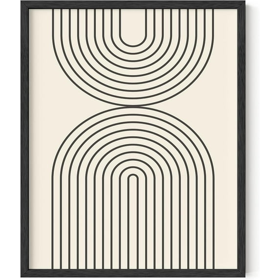 HAUS AND HUES Neutral Wall Art Prints for Wall Decor - Boho Art Wall Prints Mid Century Modern Decor Line Art Wall Decor and Geometric Wall Decor Black Semi Circles Reflected (16x20 Unframed)