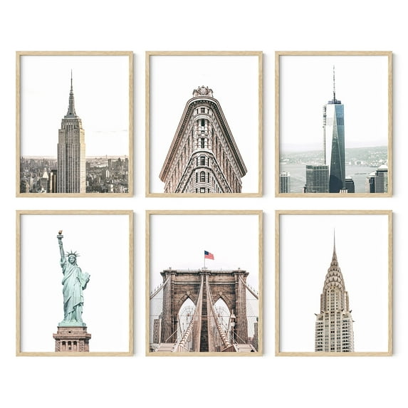 HAUS AND HUES New York City Wall Art and New York Posters - Set of 6 New York City Posters and NYC Wall Art, New York Wall Decor New York City Skyline NYC Wall Decor (Framed Beige 11x14)