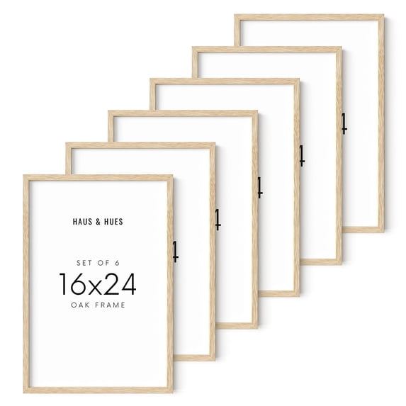 HAUS AND HUES Picture Frames 16x24 - Set of 6 16x24 Picture Frames for Wall, Poster Frames 16x24, 16 x 24 Wood Picture Frames, 24 x 16 Wooden Picture Frames 16 x 24 Natural Poster Frame (Beige Frame)