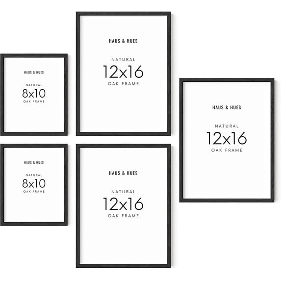 HAUS AND HUES Picture Frames for Wall - Set of 5 black photo frames, Photo Frame Collage, Bulk Picture Frames, Assorted Picture Frames, Picture Frames Bulk (Two 8x10, Three 12x16 Black)