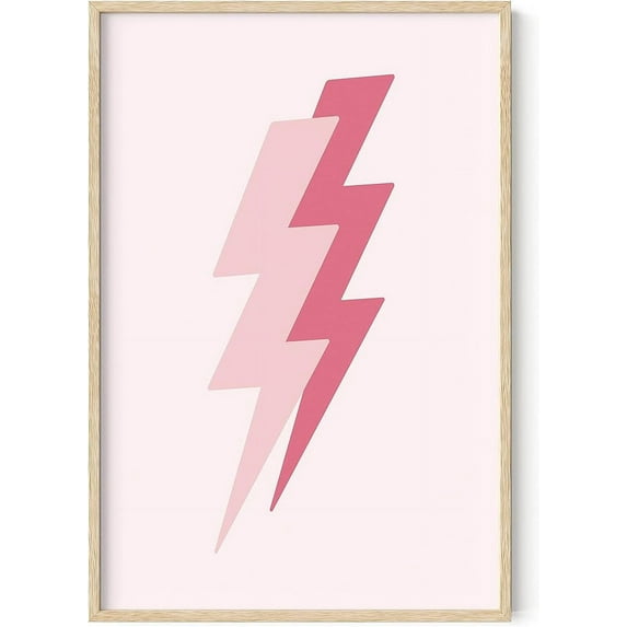 HAUS AND HUES Pink Lightning Posters | Bolt Poster Pink Aesthetic Room Decor Light Pink Wall Decor Wall Art Lightning Girls Pink Wall Decor | BEIGE FRAMED 24” x 36"