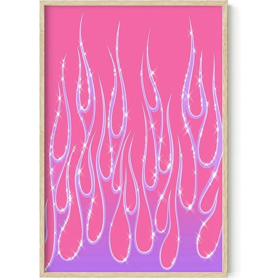 HAUS AND HUES Pink Pictures Wall Decor – Indie Posters For Room Aesthetic Baddie Room Decor Aesthetic Posters for Bedroom Posters For Teen Girls Y2k Wall Decor Purple Hot Flames (Framed Beige 24x36)