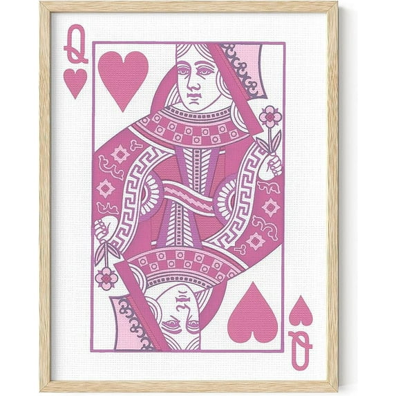 HAUS AND HUES Pink Queen of Hearts | Queen Poster Aesthetic Pictures for Wall Posters for Bedroom, Aesthetic Pink Art, Girls Pink Wall Decor | BEIGE FRAMED 12” x 16”