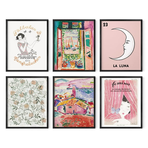 HAUS AND HUES Pink Wall Decor - Set of 6 Feminine Wall Art, Matisse Wall Art Framed, Aesthetic Room Decor Vintage Framed Art, Wall Decor Pink Art, Pink Wall Decor For Girls Room (16x20, Framed Black)