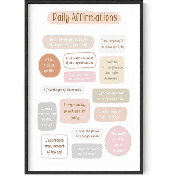 HAUS AND HUES Positive Affirmations Wall Decor – Framed Inspirational Wall Art For Women, Encouragement Wall Decor, Stay Positive Wall Art, Inspirational Quotes Wall Art (24" x 36" Unframed)
