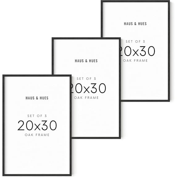 HAUS AND HUES Poster Frames 20x30- Set of 3, 20x30 Picture Frames, 20x30 Frames, Picture Frames 20 x 30, 20x30 Inch Frames, Poster Frames 20x30, 20x30 Frame 3 Pack (Black Oak Frame)
