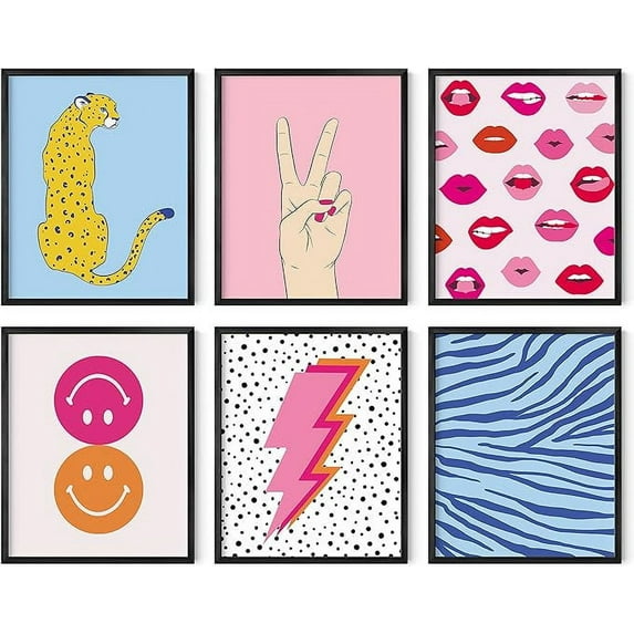 HAUS AND HUES Preppy Pictures for Wall - Set of 6 Pink Posters for Room Aesthetic, Dorm Posters for College Girls, Preppy Posters for Bedroom Wall Art Pink Aesthetic, Cute Posters (Unframed 16x20)