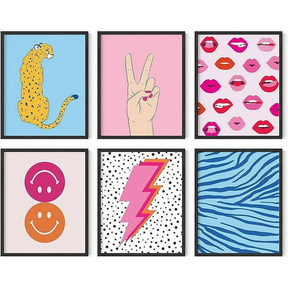 HAUS AND HUES Preppy Pictures for Wall - Set of 6 Pink Posters for Room Aesthetic, Dorm Posters for College Girls, Preppy Posters for Bedroom Wall Art Pink Aesthetic, Cute Posters (Unframed 8x10)
