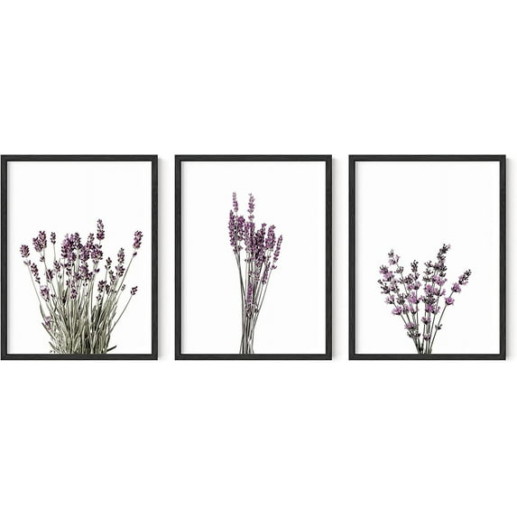 HAUS AND HUES Purple Floral Wall Art Set of 3 - Lavender Flower Picture for Bedroom, 3 Botanical Prints, Floral Art Prints, Plant Posters for Room Aesthetic (12x16, UNFRAMED)
