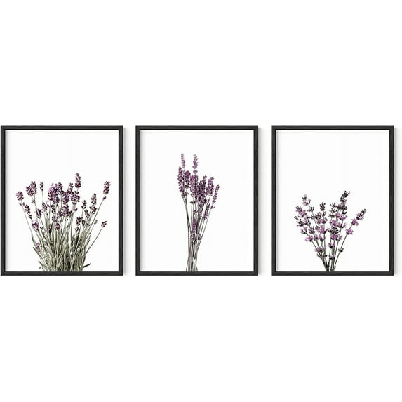 HAUS AND HUES Purple Floral Wall Art Set of 3 - Lavender Flower Picture for Bedroom, 3 Botanical Prints, Floral Art Prints, Plant Posters for Room Aesthetic (16x20, UNFRAMED)