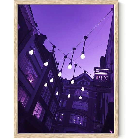 HAUS AND HUES Purple Pictures Wall Decor - Wall Art for Bedroom Aesthetic Purple Wall Decor Purple Wall Art Neon Posters Purple Wall Decor Purple Print | PIX String Lights (Beige Framed 12x16)