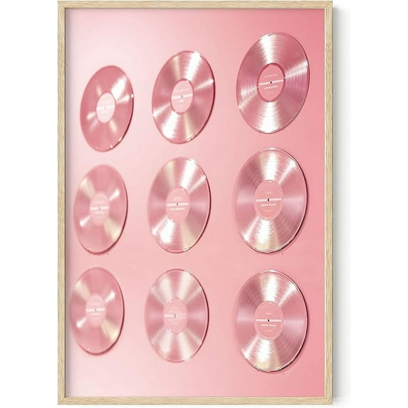 HAUS AND HUES Records for Wall Aesthetic Pink CDs | Posters for Room Aesthetic 90s Blush Pink Room Decor Pink Posters for Room Aesthetic | BEIGE FRAMED 24” x 36”