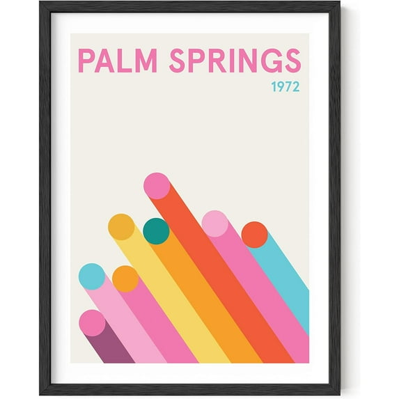 HAUS AND HUES Retro Vintage Posters: Pink Abstract Aesthetic Pictures, Colorful Modern City Wall Art, Danish Travel Art Framed Prints, Bright Geometric Wall Decor (Framed Black, 12x16)