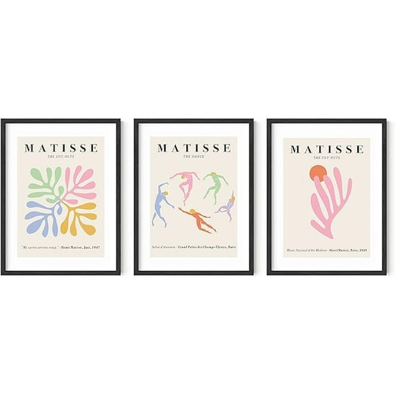 HAUS AND HUES Set of 3 Danish Pastel Wall Decor Framed - Matisse Wall Art, Danish Pastel Aesthetic, Danish Pastel Room Decor Aesthetic, Pastel Room Decor Aesthetic (Black Framed, 12x16)