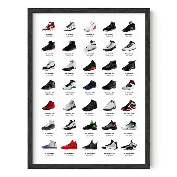 HAUS AND HUES Sneaker Posters for Guys - Michael Jordan Shoes Poster, Sneaker Wall Art Cool Posters for Guys Bedroom, Dope Posters Sneakerhead Room Decor, Shoe Poster Cool Art 12”x16” (Black Framed)