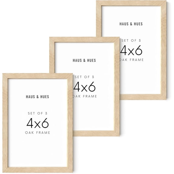 HAUS AND HUES Solid Oak 4x6 Picture Frame for Wall or Tabletop Set of 3-4x6 Picture Frame Collage, Beige Gallery Wall Frame Set, 4x6 Picture Frames, Photo Frames 4x6, Wooden Picture Frames 4x6