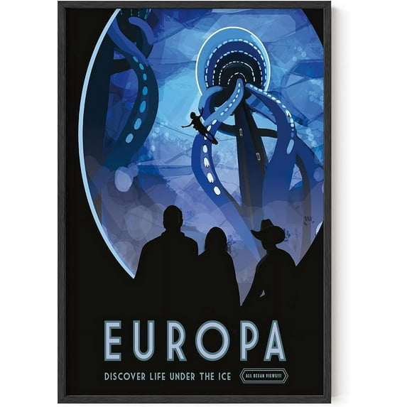 HAUS AND HUES Space Posters, Retro Sci Fi Art, Vintage Space Wall Art, NASA Posters, Exploration Wall Art, Mars Poster, Rapture Retro Travel Poster, Retro Futurism Art, Scifi Europa (Unframed 24x36)