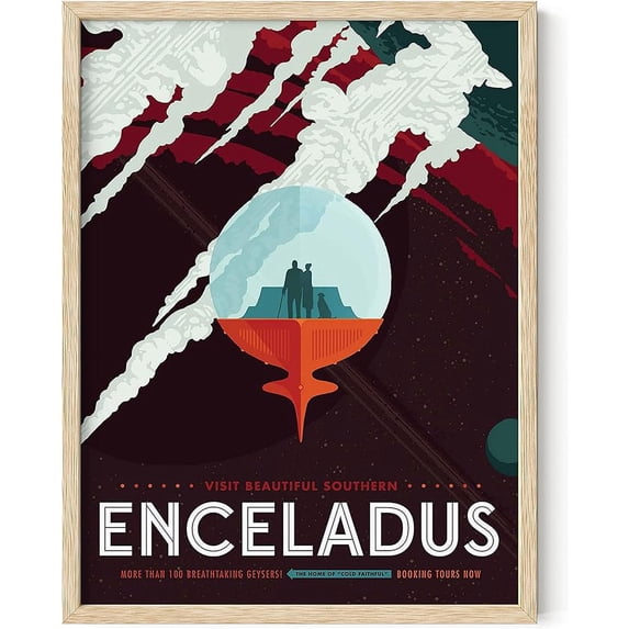 HAUS AND HUES Space Wall Art - Vintage Space Posters, NASA JPL Poster, Vintage NASA Posters for Walls, Exploration Wall Art, Visions of the Future Poster, Exploration Poster (12x16 Beige Framed)