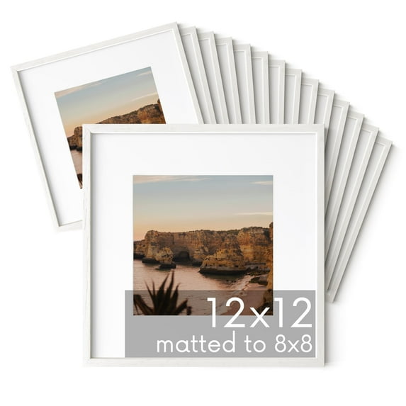 HAUS AND HUES Square Picture Frames 12 x 12 Set of 15 - Photo Gallery Wall Frame Set, Wood 12x12 Frames, 12 x 12 Frames Gallery Wall Set, 12x12 Frame with Mat, Square Frames 12x12 (White Oak Frames)