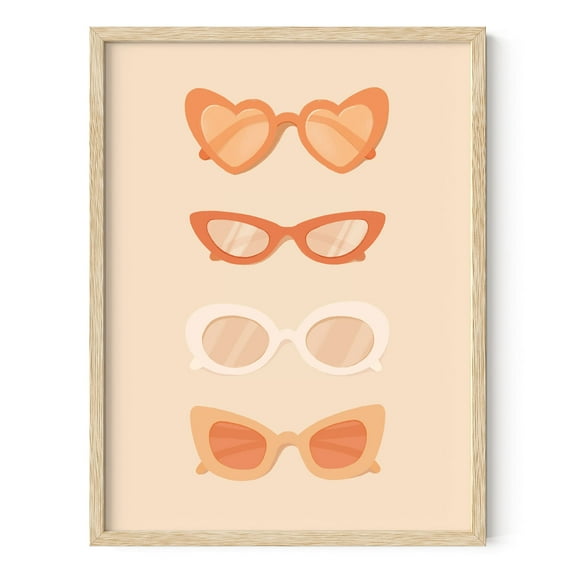 HAUS AND HUES Sunglasses Art Peach Aesthetic Wall Decor - Fashion Wall Decor and Boho Room Decor for Bedroom Aesthetic Travel Poster Hawaii Surfer Room Decor (Peach Glasses, 12x16 Beige Framed)
