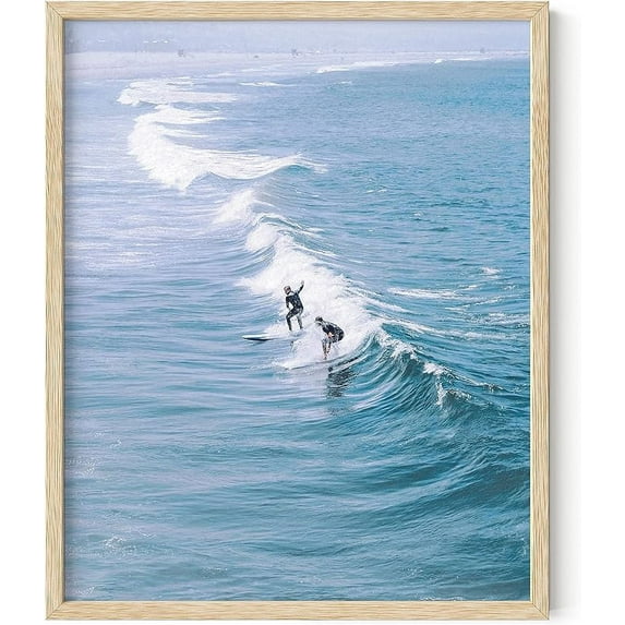 HAUS AND HUES Surfing Poster Beach Room Decor - Surfer Poster Beach Art Prints, Surfer Wall Art Beach Wall Decor, Vintage Beach Posters Surfer Print (Framed Beige16x20)