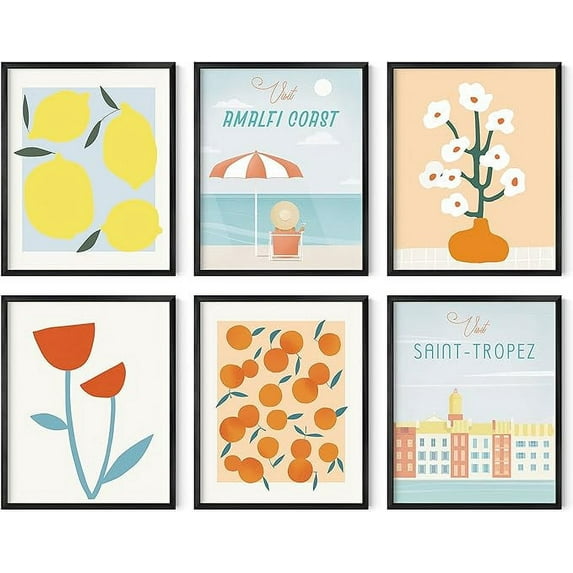 HAUS AND HUES Travel Wall Art - Framed Wall Art Italy Travel Posters Europe, Wall Flower Pictures, Vintage Posters Framed, Peach Wall Decor, Flower Prints Framed, Amalfi Poster (Framed Black 16x20)