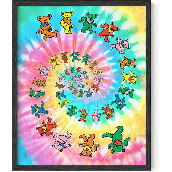 HAUS AND HUES Trippy Poster Indie Posters - Stoner Posters Y2K Wall Decor Posters for Room Aesthetic Trippy Cool Posters Indie Kid Y2K Wall Decor Tie Dye Bears Collage (Unframed 16x20)