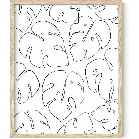 HAUS AND HUES Tropical Leaves Prints Monstera Leaf Decor Leaf Prints Wall Art Botanical Line Drawing Print Palm Leaf Prints Palm Leaf Print Monstera Collage (Framed Beige, 16x20)
