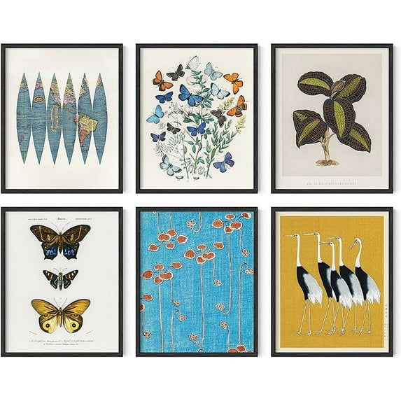 HAUS AND HUES Vintage Art Nature Posters - Set of 6 Old Vintage Posters for Room Aesthetic Butterfly Pictures Wall Decor, Eclectic Wall Art Vintage Botanical Prints, Vintage Wall Art (8x10 Unframed)