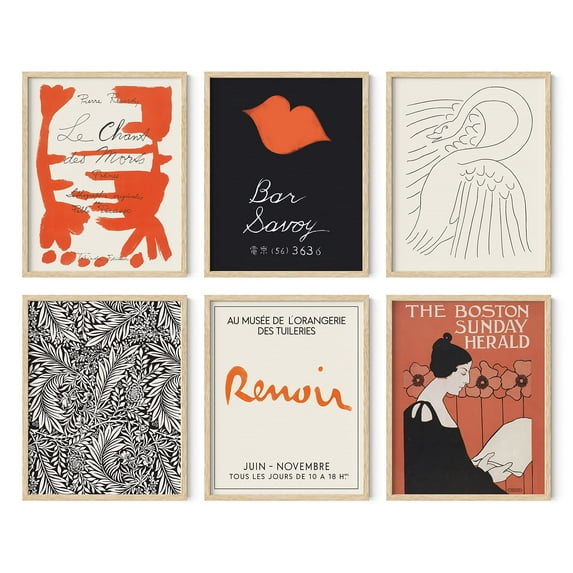 HAUS AND HUES Vintage Art Wall Decor- Set of 6 Red Art Painting, Vintage Posters for Room Aesthetic, William Morris Wall Art, Red and Black Wall Decor, Picasso Wall Art, (11x14, Framed Beige)