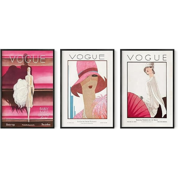 HAUS AND HUES Vintage Posters for Room Aesthetic Art Print - Set of 3 Pink Posters, Vogue Posters for Room Aesthetic, Vintage Vogue Posters, Vogue Magazine Poster, Feminist Print (Unframed, 24x36)