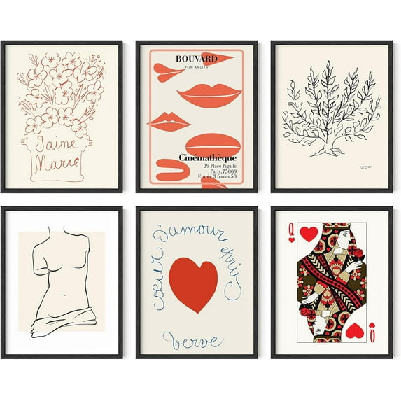 HAUS AND HUES Vintage Posters For Room Aesthetic - Set of 6 French Wall Art Decor, Queen Posters, Henri Matisse Prints, Contemporary Wall Art Posters For Girls Room, Heart Posters, (11x14, Unframed)
