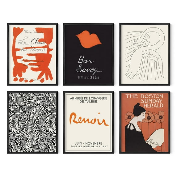 HAUS AND HUES Vintage Posters - Set of 6 Pictures Red and Black, Vintage Posters for Room Aesthetic, Vintage Prints for Wall Decor, Red Black White Painting, Matisse Prints, (16x20, Unframed)