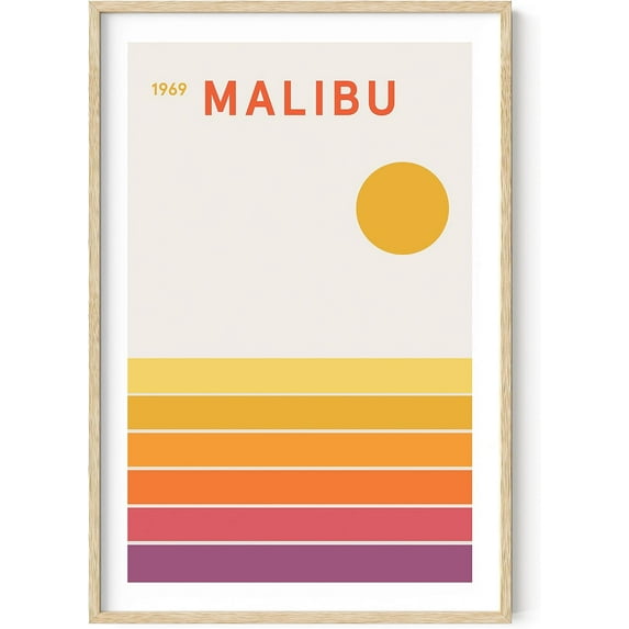 HAUS AND HUES Vintage Wall Art - California Wall Art, Travel Wall Art, Orange Pictures For Wall, Geometric Wall Art, Travel Wall Decor, Retro Wall Art, Orange Wall Decor (Framed Beige, 24x36)