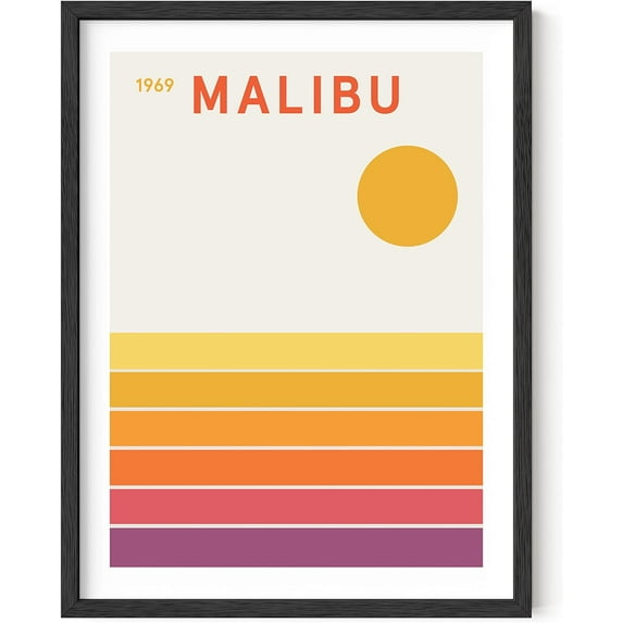 HAUS AND HUES Vintage Wall Art - California Wall Art, Travel Wall Art, Orange Pictures For Wall, Geometric Wall Art, Travel Wall Decor, Retro Wall Art, Orange Wall Decor (Framed Black, 12x16)