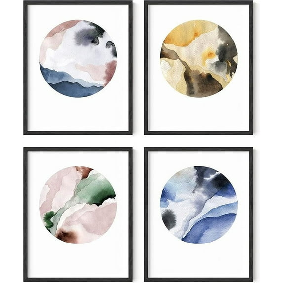 HAUS AND HUES Watercolor Prints Wall Art Pastel - Set of 4 Minimalist Wall Art Prints and Posters Modern Wall Art for Bedroom, Minimalistic Art Prints Modern Abstract Posters (Black Framed, 16x20)