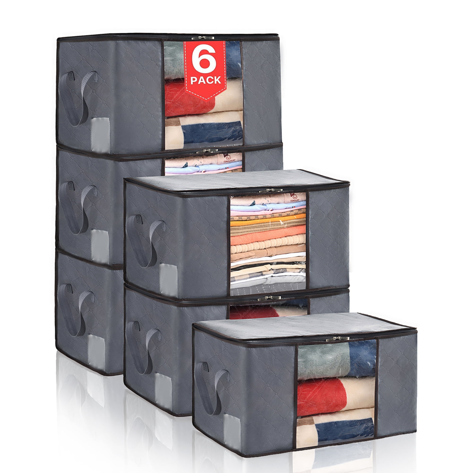 HAUSEIN 6 Pack Clothes Storage Bags, Foldable Clothing Storage Bins for