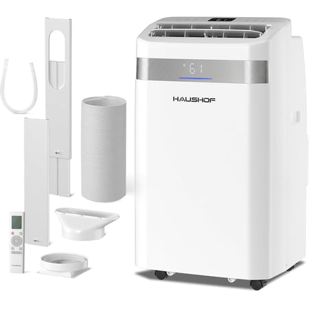 HAUSHOF Portable Air Conditioner 14000 BTU ASHRAE (10,000 BTU DOE), 4-in-1 AC Unit with Cool, Fan, Dry & Sleep Modes, 46dB Quiet, Remote Control, 24H Timer, Window Kit Included