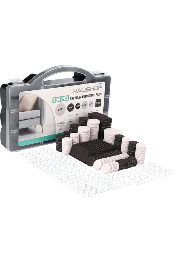 294 Pieces Felt Furniture Pads and Cabinet Door Bumpers, Premium Self Adhesive Felt Pads with Storage Box, Anti Scratch Hardwood Floor Protectors for Furniture Feet and Chair Legs