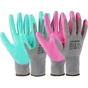 HAUSHOF 6 Pairs Garden Gloves for Women, Nitrile Coated Working Gloves, for Gardening, Restoration Work, Large, Pink & Green, L