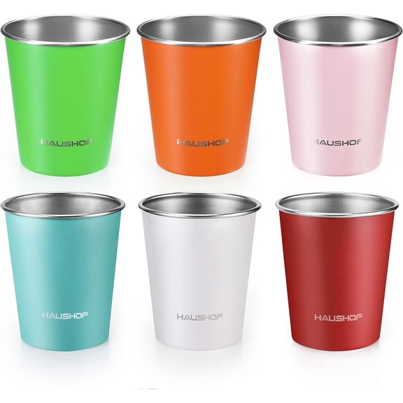 HAUSHOF Pint Cup, 14 oz Stainless Steel Cups, Stackable Metal Drinking Cups, Stacking Beer Pint Cups for Home, Party, Camping, Outdoor, Unbreakable, 6 Pack
