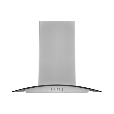 Hauslane | Chef Series IS-200 36" Modern Island Range Hood | Contemporary Tempered Glass | Powerful Suction with Maximum Coverage, LED, and Baffle Filters | Fits 6” Round Duct or Recirculation